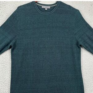 Ike Behar Waffle Knit Crewneck Sweater Men Small Teal Green Pullover Long Sleeve